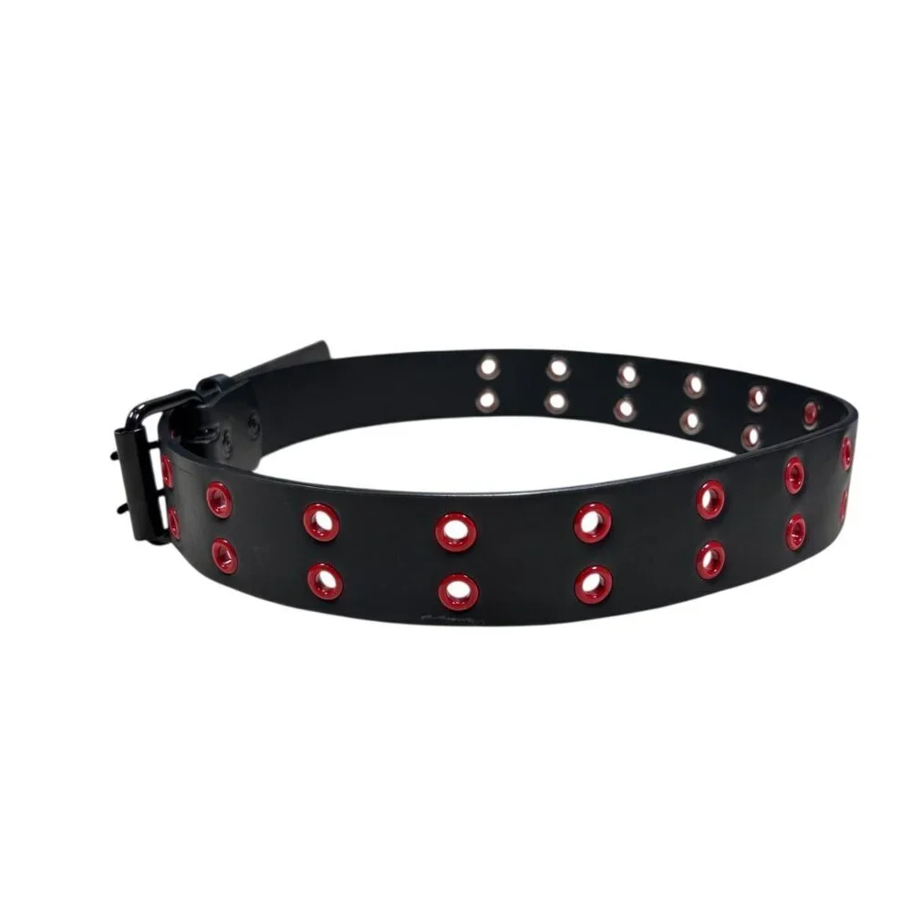 Black Red Vegan Leather Belt Interchangeable Buckle Goth Biker Moto